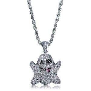 Silver Emoji Ghost Necklace Diamond Chain Ghost